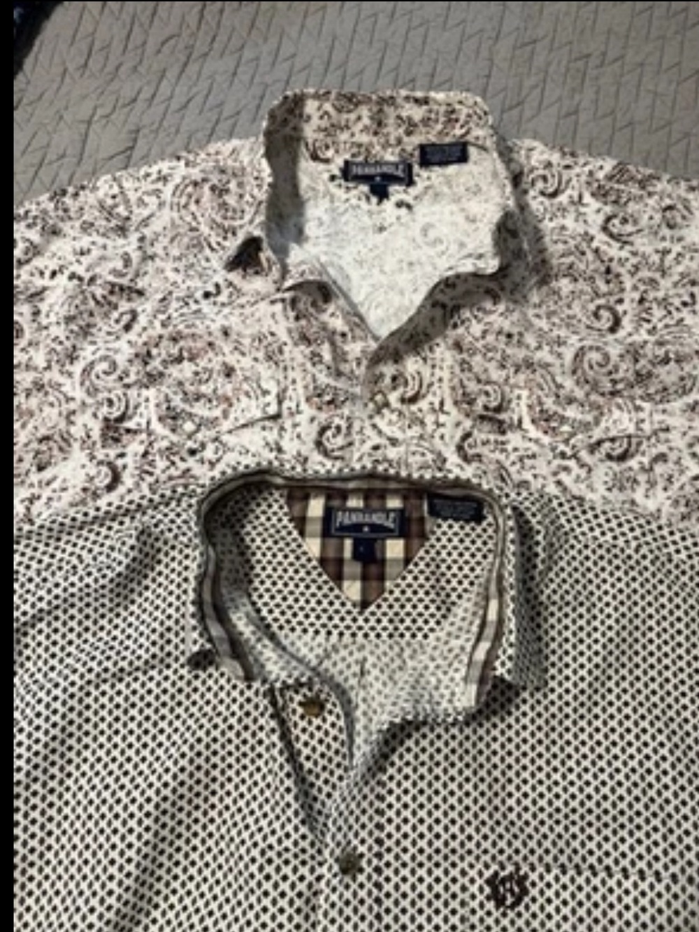 Men’s Large Panhandle Pearl Snap Western Shirts Paisley & Diamond Print Brown